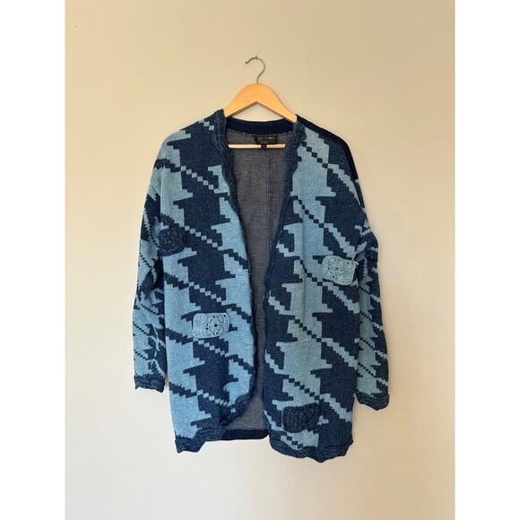 Vintage Gene Ewing Bis Patterned Sweater Size S Denim Blue Cotton - Picture 1 of 6